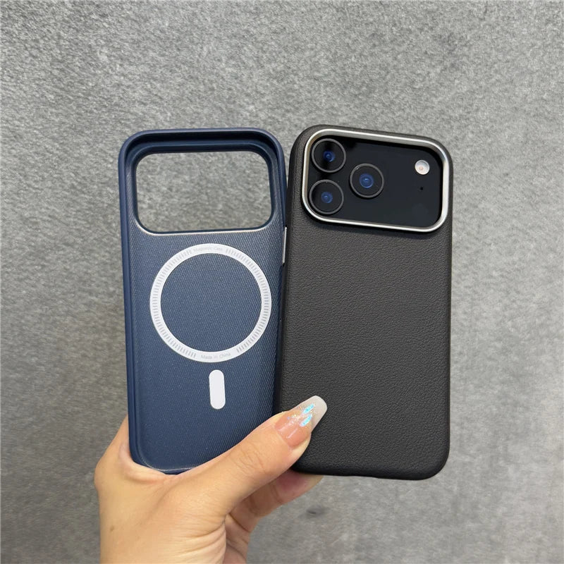 Solid Color PU Leather for Magsafe Case For iPhone 17Air 17Pro 17Pro Max Active Touch Camera Button Lens Protection Cover