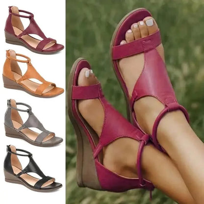 Womens Shoes Comfort Summer 2024 Plus Size 43 Ladies Sandals Heel Zipper Retro Wedge Sandals Woman Soft Bottom Beach Muje