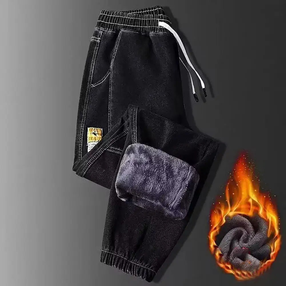 Autumn Winter Blue Cargo Jeans Men Streetwear Denim Jogger Pants Baggy Jean