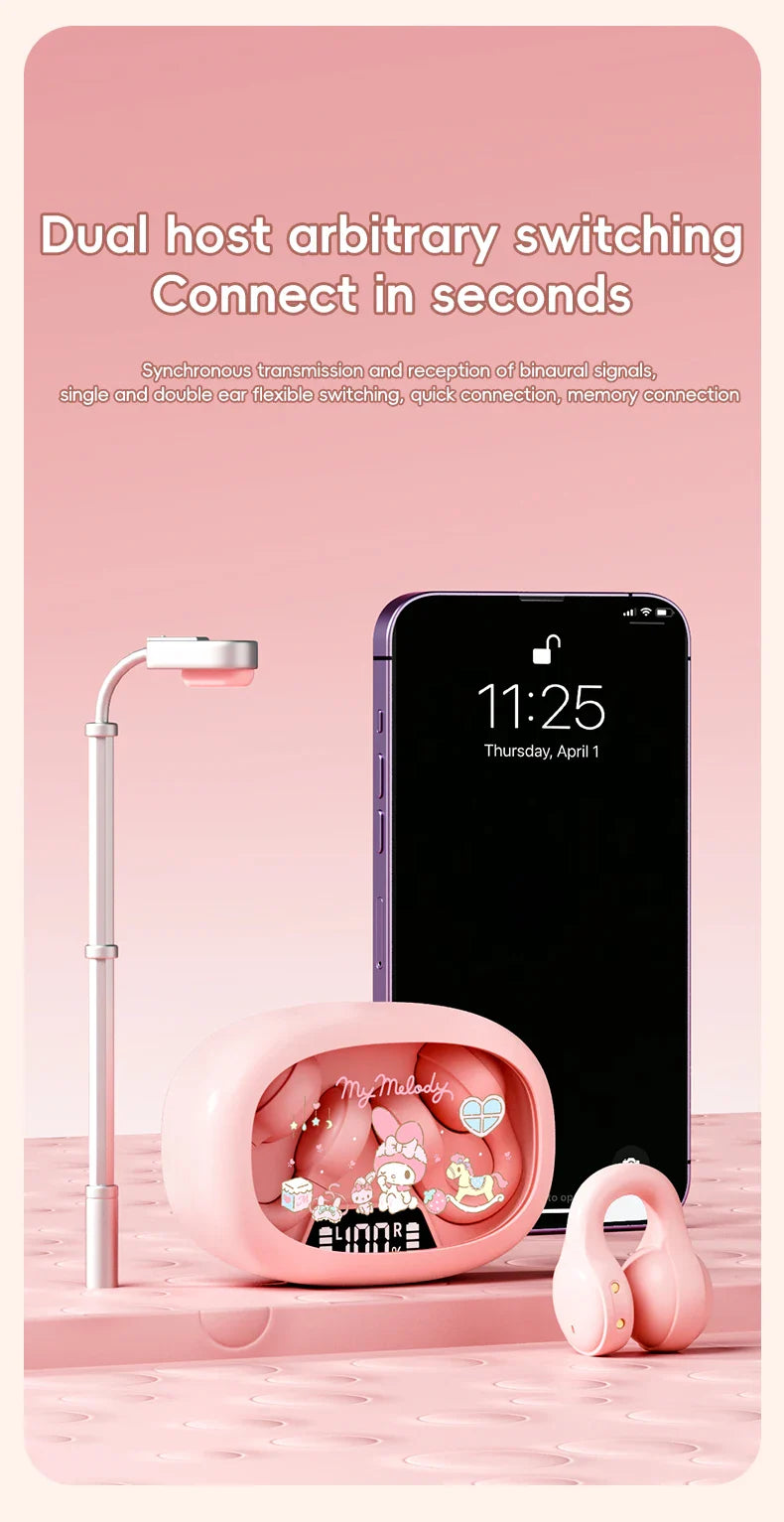 X53 Wireless Headphones Bluetooth Headset Smart Digital Display Volume Adjustment Cute Cartoon Ear Clip Wearing Comfortable