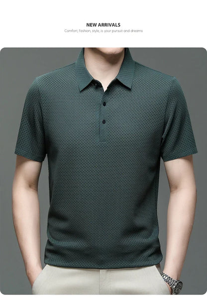 Brand Clothes Summer New Men's Short Sleeve T-shirt Ice Silk Cool and Breathable POLO Shirt Business Casual Sweat-absorbing Top