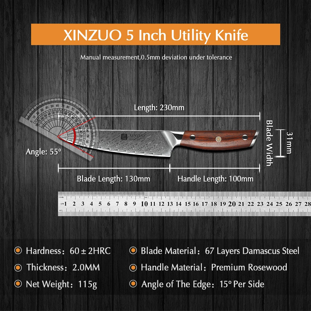 5" Utility Knife Damascus Professional Kitchen Knives Japanese High Carbon