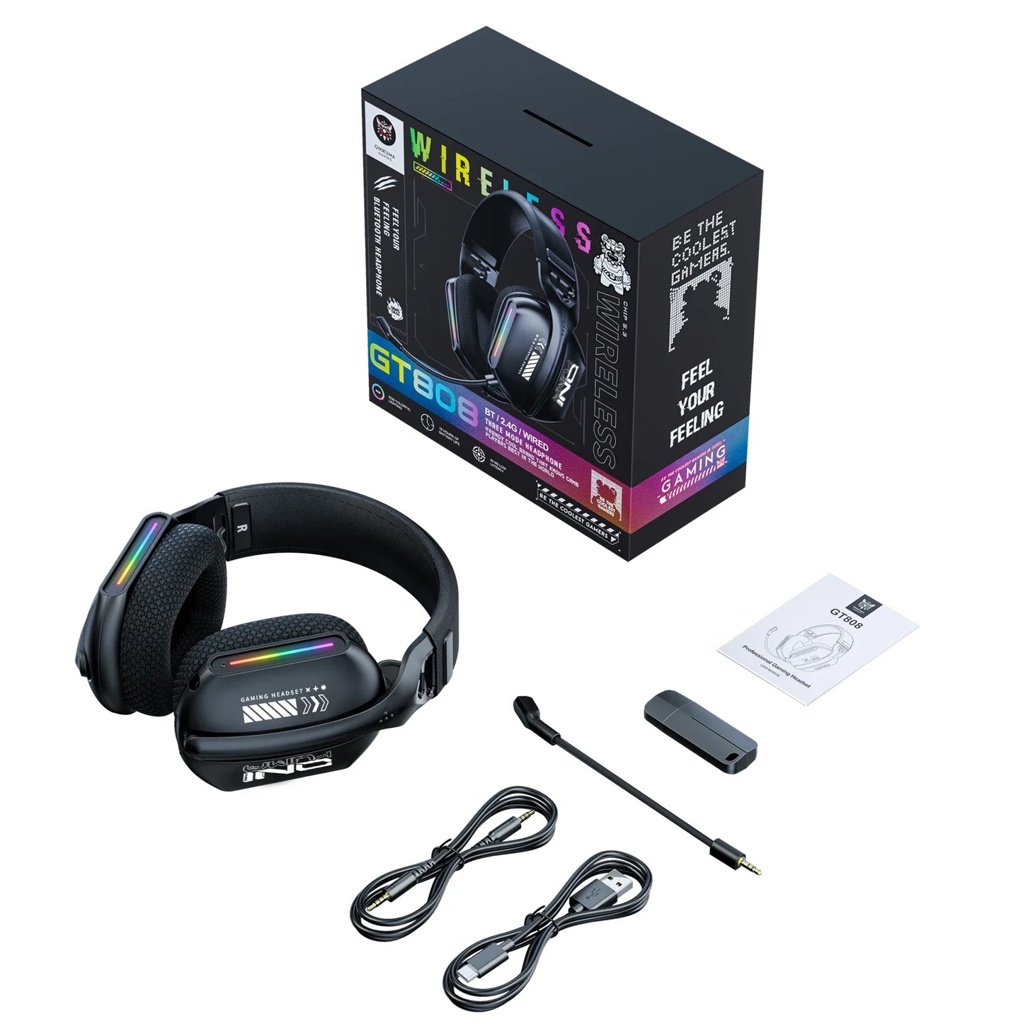 ONIKUMA Wireless Gaming Headset: 2.4G/Wired/Bluetooth 3 Modes, Bendable HD Mic, Soft Ear Pads, Immersive Sound for PC/PS4/5