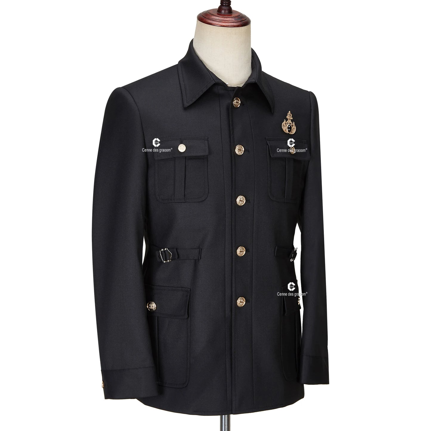 Tuxedo for Mens: Safari Men Suits Gold Button Square Collar Tailor-Made Formal
