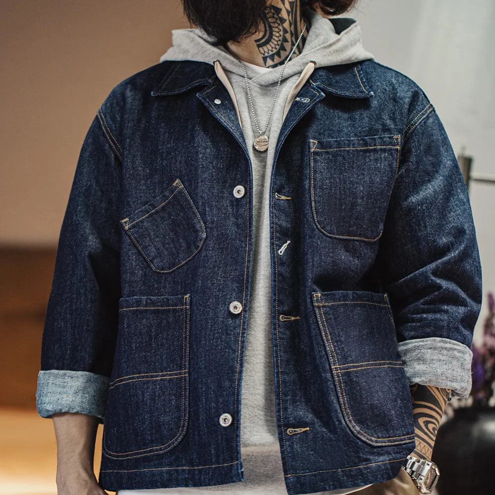 Retro Four-pocket 14oz Jacket Lapel Single-breasted Denim Jacket