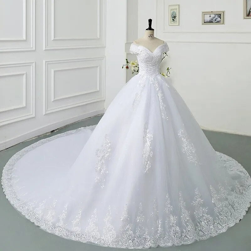 White Bridesmaid Dresses: Pretty Off The Shoulder Lace Wedding Dress Wedding Gown