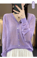 Summer Sunscreen Ice Silk Cardigan Women's V-Neck Long Sleeve Loose Knitted