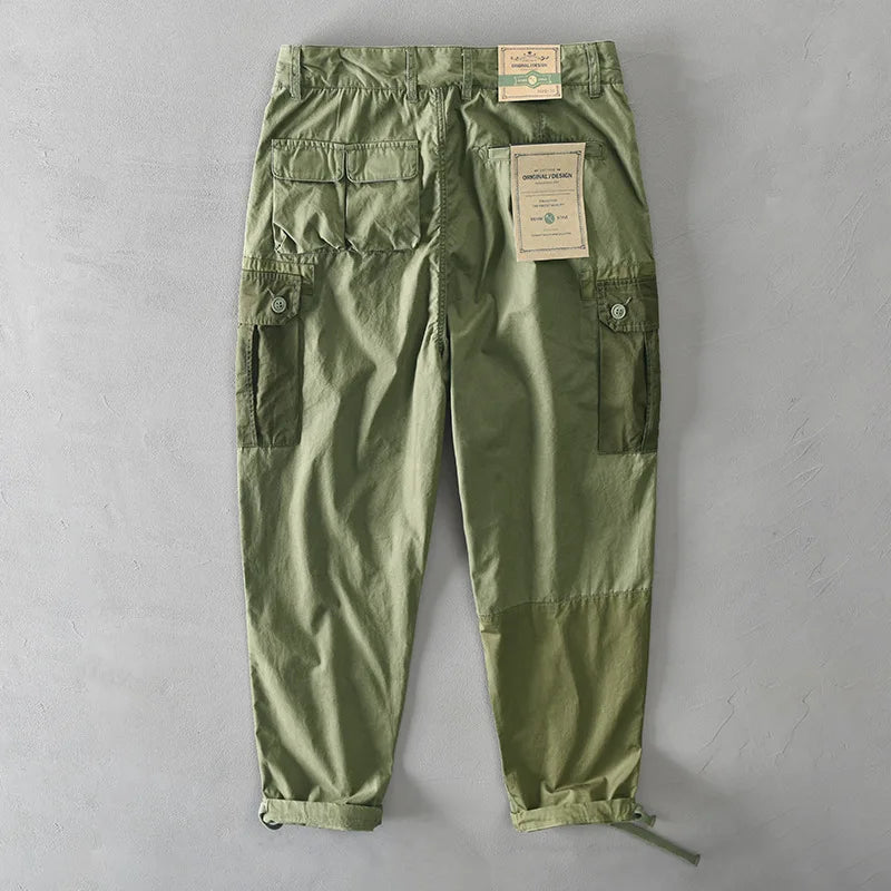 Men's 100% Cotton Multi-pocket Casual Patchwork Pants Daily Comfortable Cargo Pants