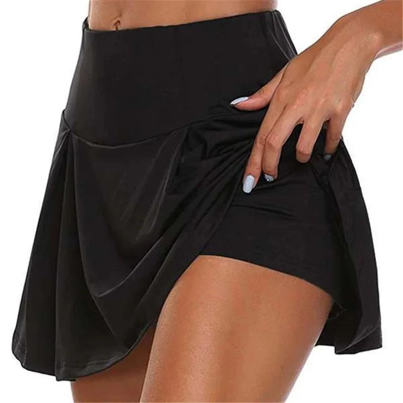 Summer fashion explosion women solid color outdoor sports fitness running yoga quick dry fake two running skirts
