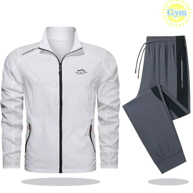 Mens Tracksuit Spring Summer Sportswear 2 Piece Sets Sports Suit Sunscreen Jacket+Pant Running Set Men Fishing Jogger Sweats Set