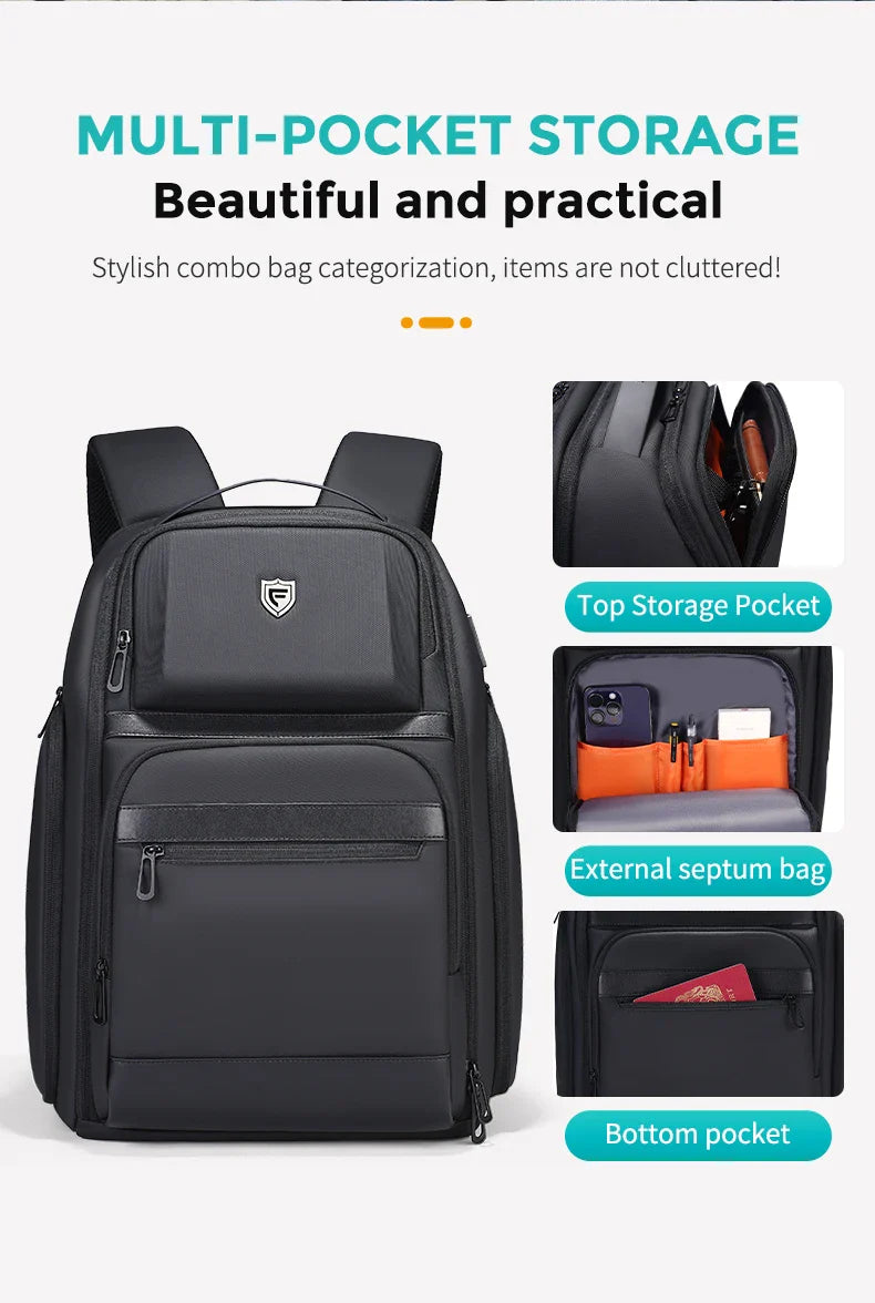 Fenruien Men 36L Business Backpack USB Waterproof  Multi Pocket Backpacks Fit 17.3 Inch Laptop
