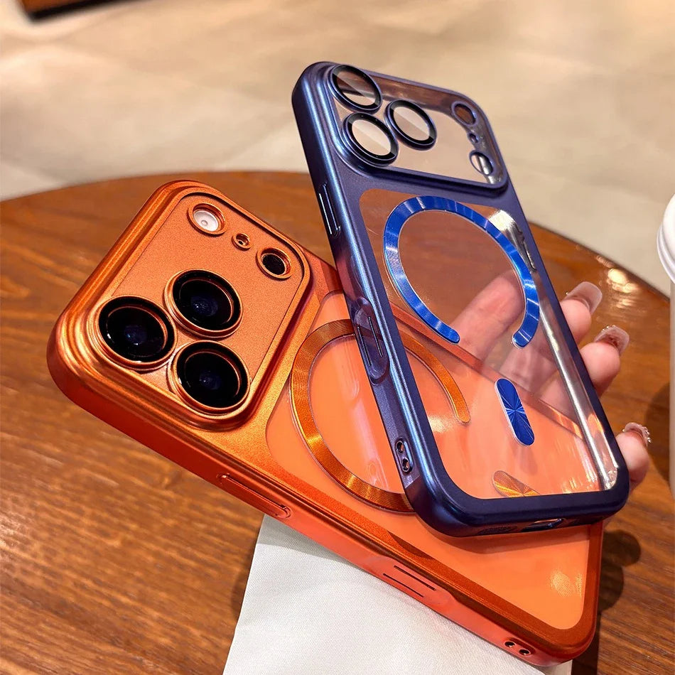 for iPhone17 Luxury Transparent Plating for Magsafe Case for iPhone 17 Pro Max 17Pro Air Original Soft TPU Lens Protector Cover