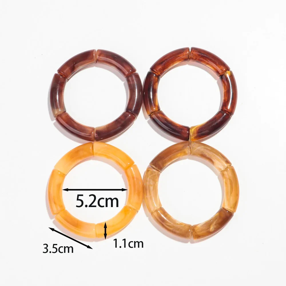 Fashion Acrylic 4PCS/Set Resin Amber Bamboo Bead Elastic Bracelet Bangles Tube Beads Handmake 2024 Trendy Designer Bracelet Set