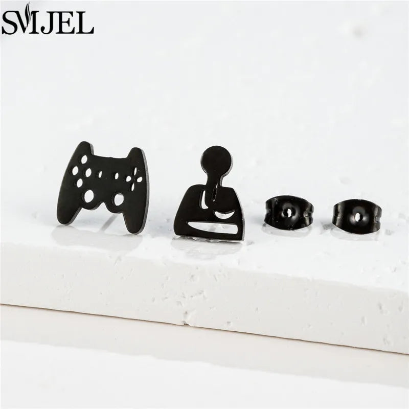 Golden Vintage Mandala leaf Pineapple Earrings for Women Trend Fairy Cup Stainless Steel Earring Punk Game Controller Studs Gift
