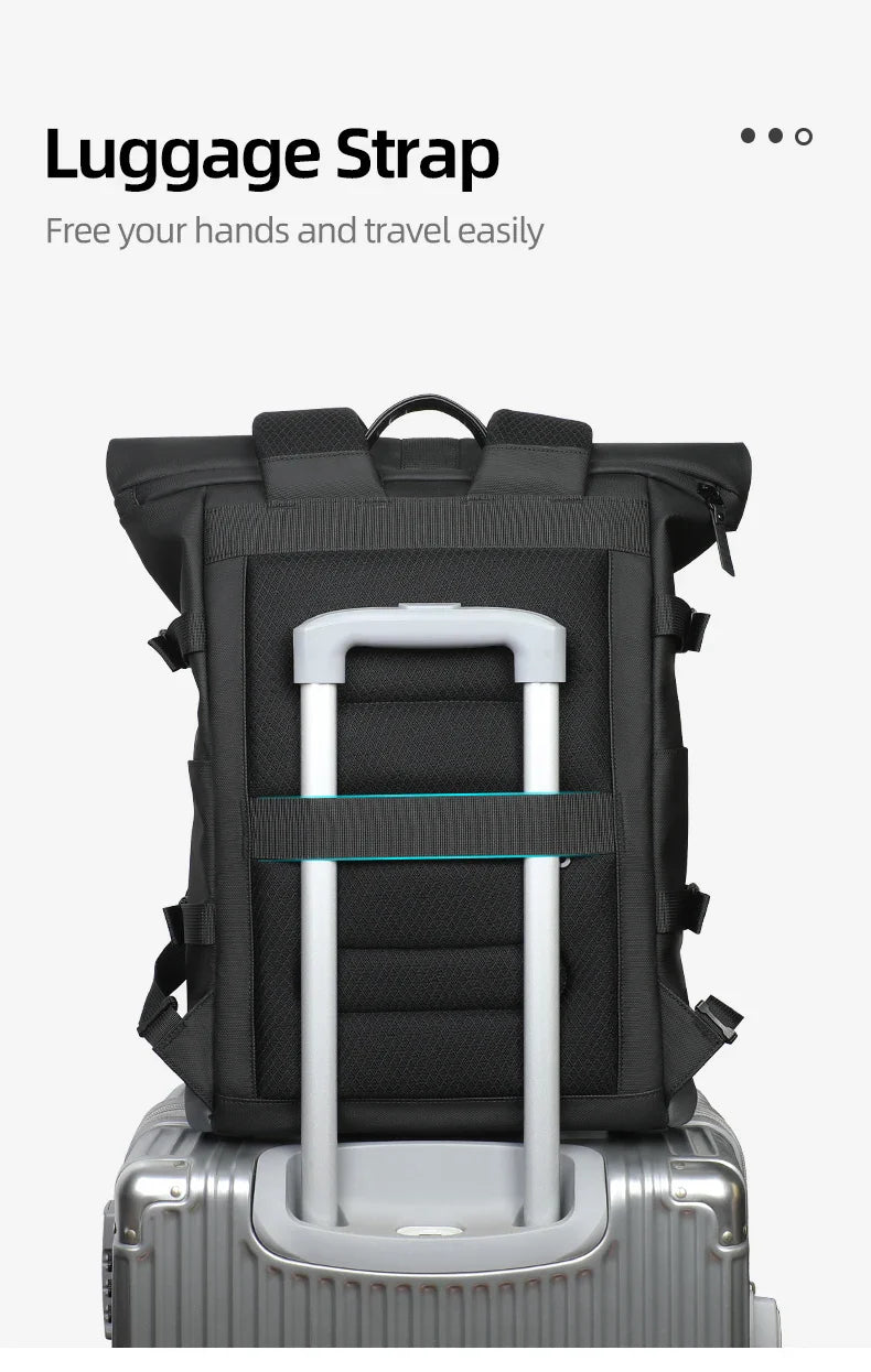 HK Waterproof Roll-Top Backpack for Men Large Capacity Expandable 17 Inch Laptop Bag Leisure Travel Backpack Hiking Camping Bags