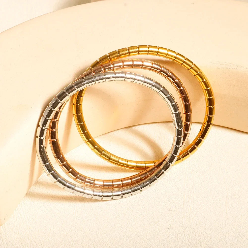 Bamboo Beads Punk Gold Plated Bangle for Women Men Trendy Stainless Steel Metal Bracelets Geometric Round Bead Jewelry Accessory