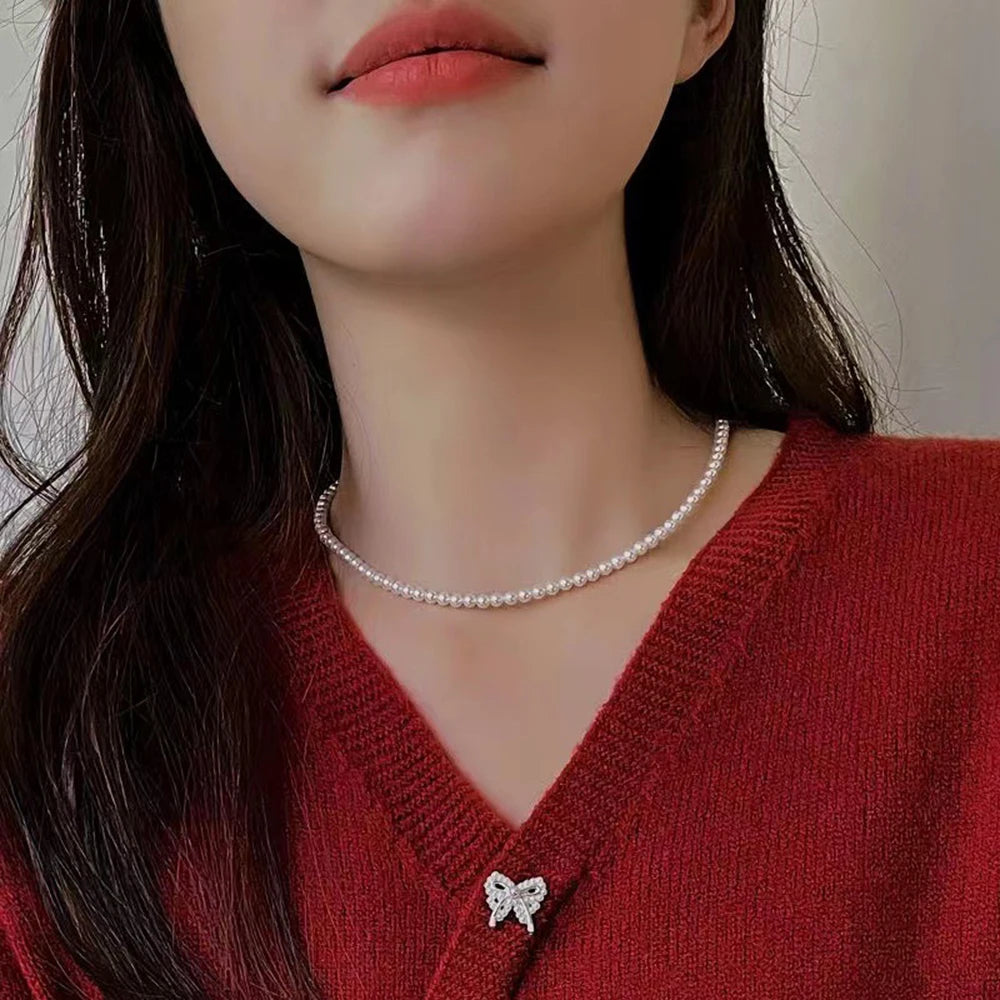 Vintage Elegant Jewelry Simple White Pearl Chain Choker Necklace