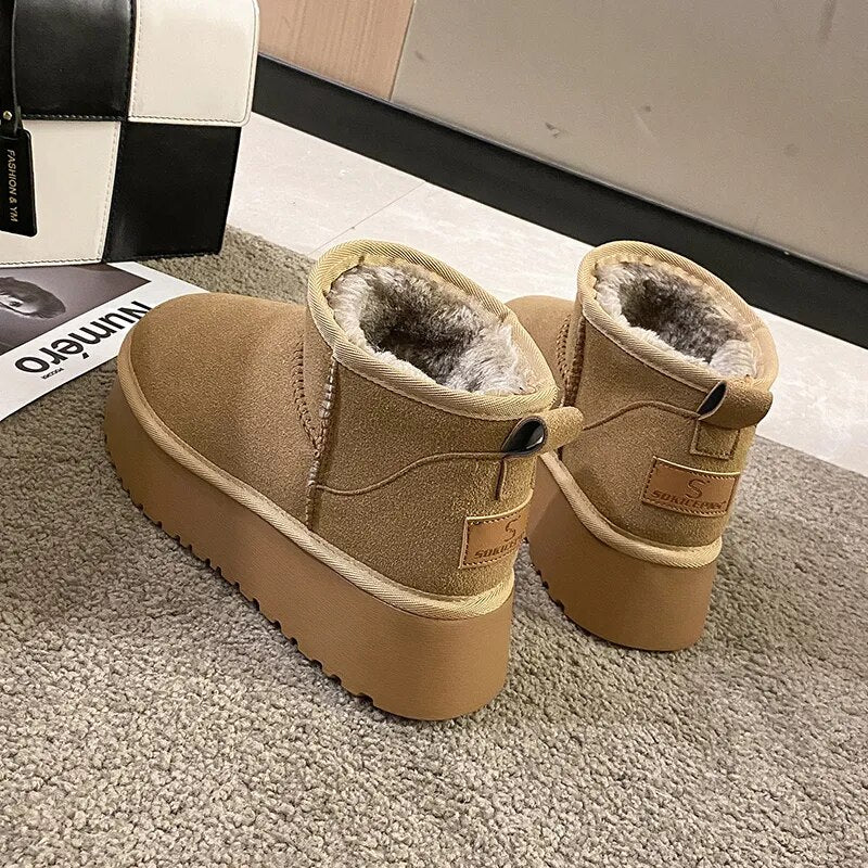 Winter Women Short Plush Warm Snow Boots Casual Shoes Fur Chelsea Ankle Boots