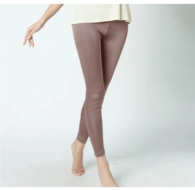 Women Silk Leggings Solid Slim Ankle-length Tights Anti Emptied Bottoming