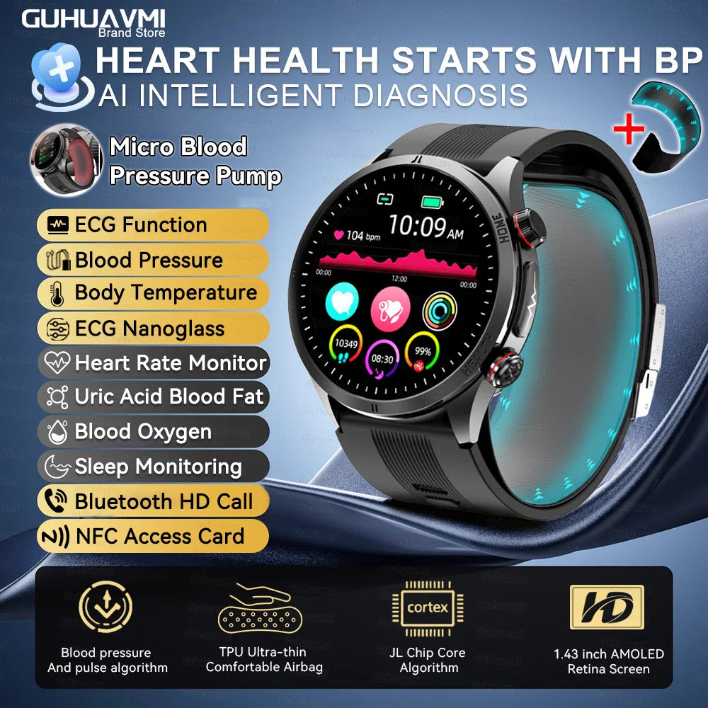 2026New NFC Health Smart Watch Men Air Pump+Air Bag Precise Blood Pressure Fat Measurement Voice Call SmartWatch For Android IOS