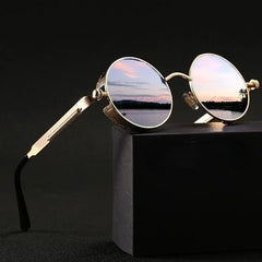 Classic Steampunk Sunglasses for Men and Women Retro Round Metal Frame Sunglasses