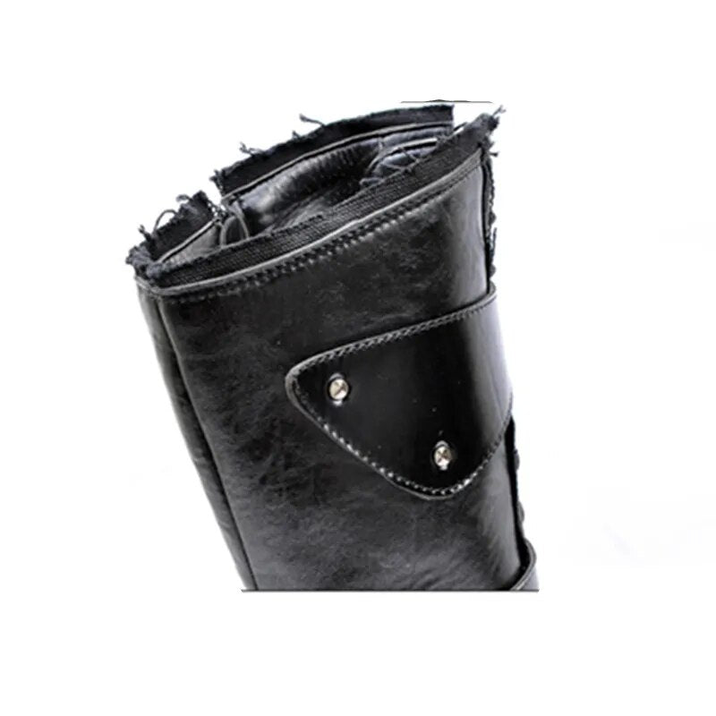 Gothic Punk Cosplay Dance Boots for Men Mid Leg Patent Leather Short Military Boots