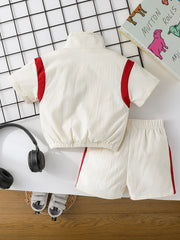 2Pcs Baby Boys Short Sleeve With Zipper Top & Pants Set Summer Outdoor Sports Clothes For 1-3Y Casual