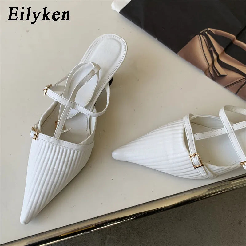 Eilyken Spring New Brand Women Pumps Shoes Fashion Pleated Pointed Toe Ladies Elegant Slingback Sandals Zapatilla De Muje