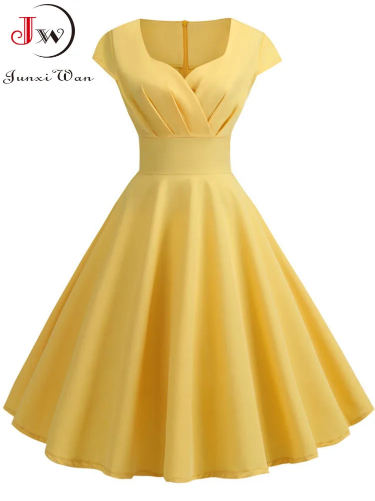 Evening Dresses: Women Short Sleeve Hepburn 50s 60s Vintage Pin Up Rockabilly
