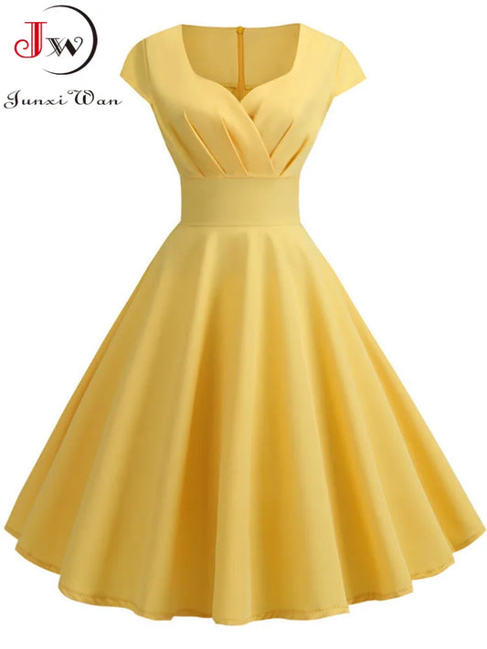 Evening Dresses: Women Short Sleeve Hepburn 50s 60s Vintage Pin Up Rockabilly