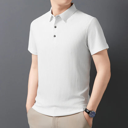 2025 New Men's Casual Fashion Striped Short Sleeved Collar Polo Shirt Breathable and Comfortable Summer Versatile T-shirt