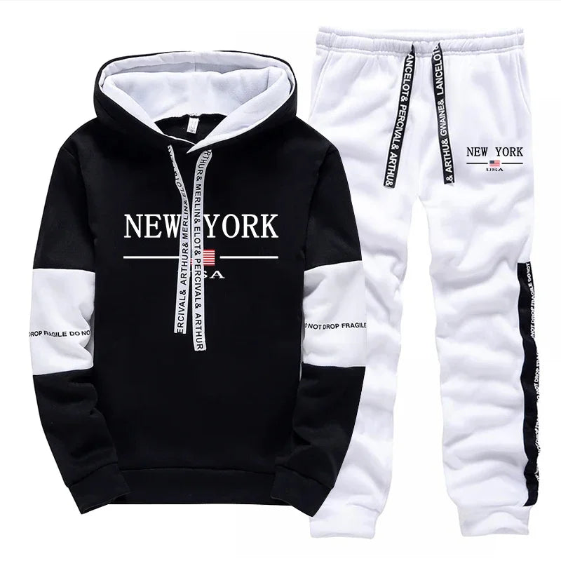 Quality Mens Tracksuit Casual Print Sweatshirts Sports Jogging Mens Clothing Autumn Winter Sportswear Single Piece Hoodie Pants