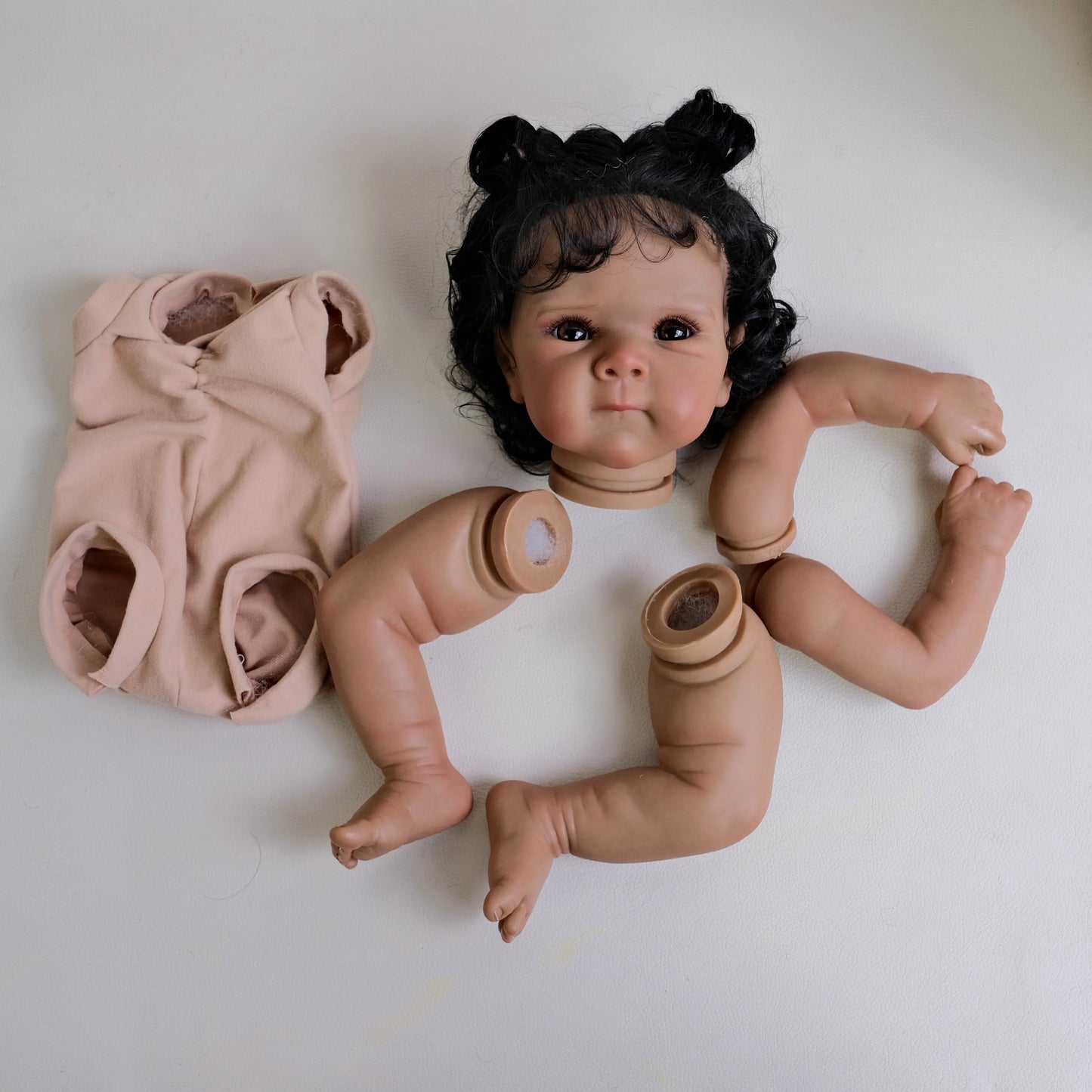 NPK 18inch Bettie Lifelike Unfinished Reborn Doll Kit Dark Brown Skin Painted DIY Toy Doll Parts with Curly Hair