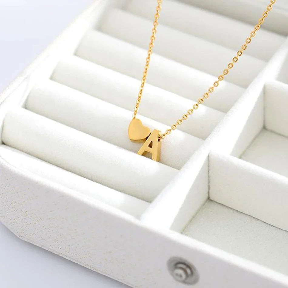 eManco 6MM Heart Dainty Initial DIY Necklace Gold Color Letter Choker Necklace For Women Pendant Jewelry Gift