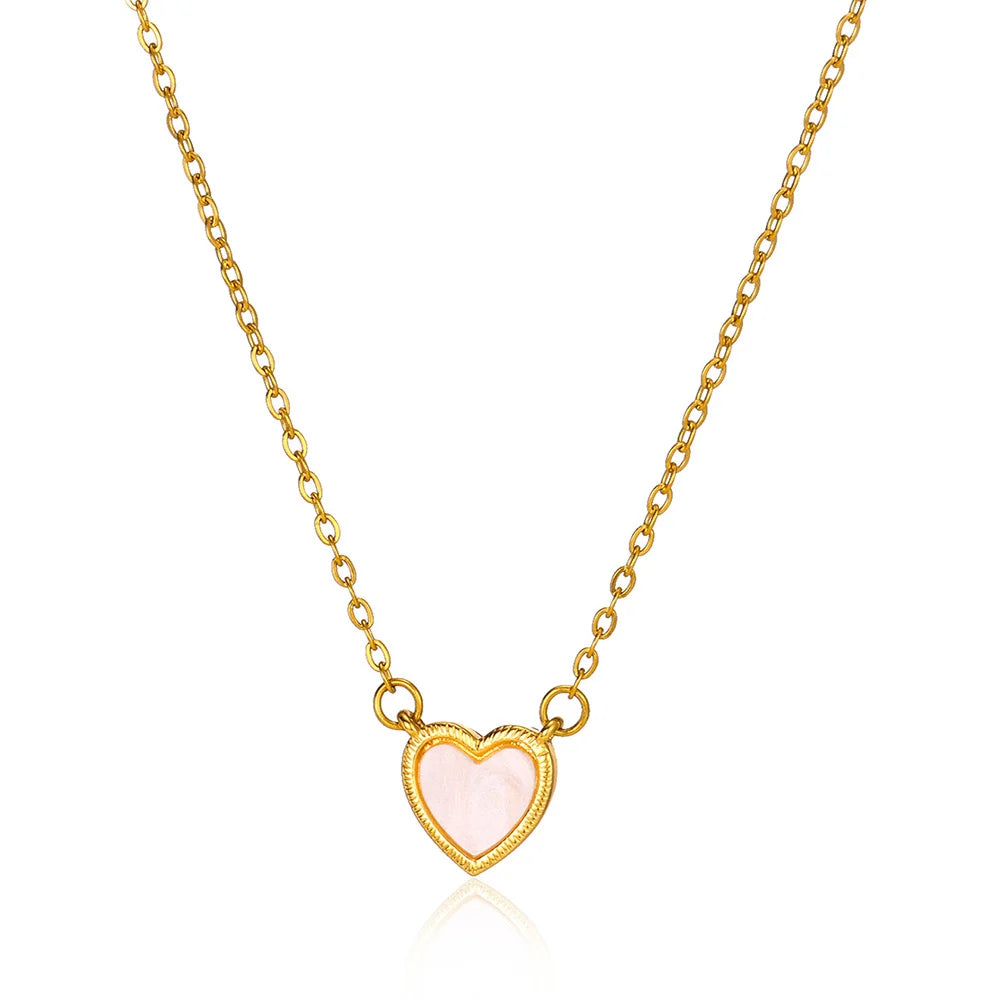 Stainless Steel Love Heart Pendant Necklace For Women Fashion Gold Color Flower Necklace Couple Aesthetic Jewelry Accessories