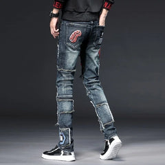 Fashion Trend Ripped Stitching Jeans Men Casual Slim Comfortable Breathable