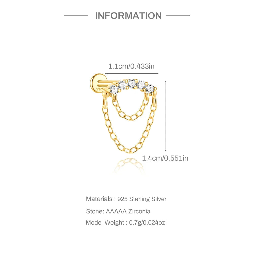 CANNER 1PC 925 Sterling Silver Horse Eye Chain Tassel Zircon Drop Earrings For Women Ins Minimalism Geometric Earrings Gift