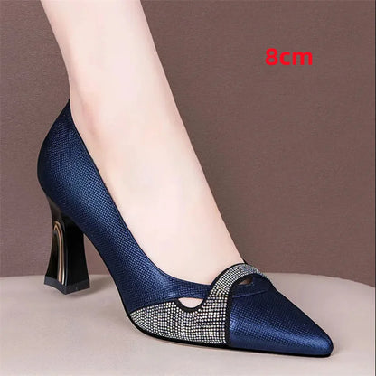 Women Classic Navy Blue Crystal Shining High Heel Shoes Lady Spring & Summer Comfort Stylish Pumps Mulheres De Salto Alto E357