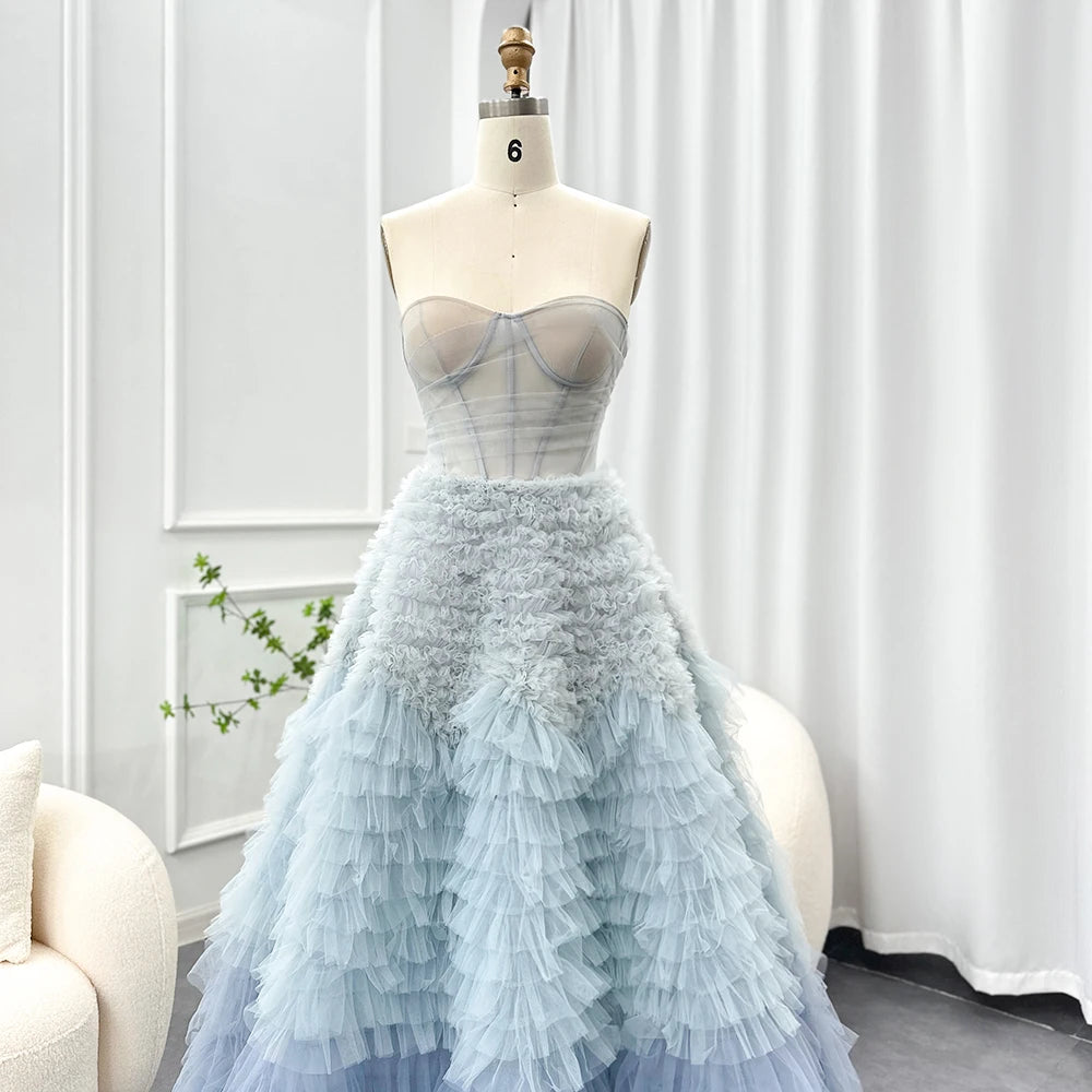 Homecoming Dresses: Blue Ombre Tiered Ruffles Evening Dresses Ball Gown