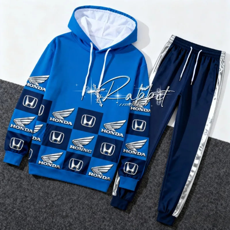 Honda Racing Track Rider Fashion Cycling Motorcycle Set Retro Hoodie Casual Sports Pants Two Piece Off Road Set Downhill Bike