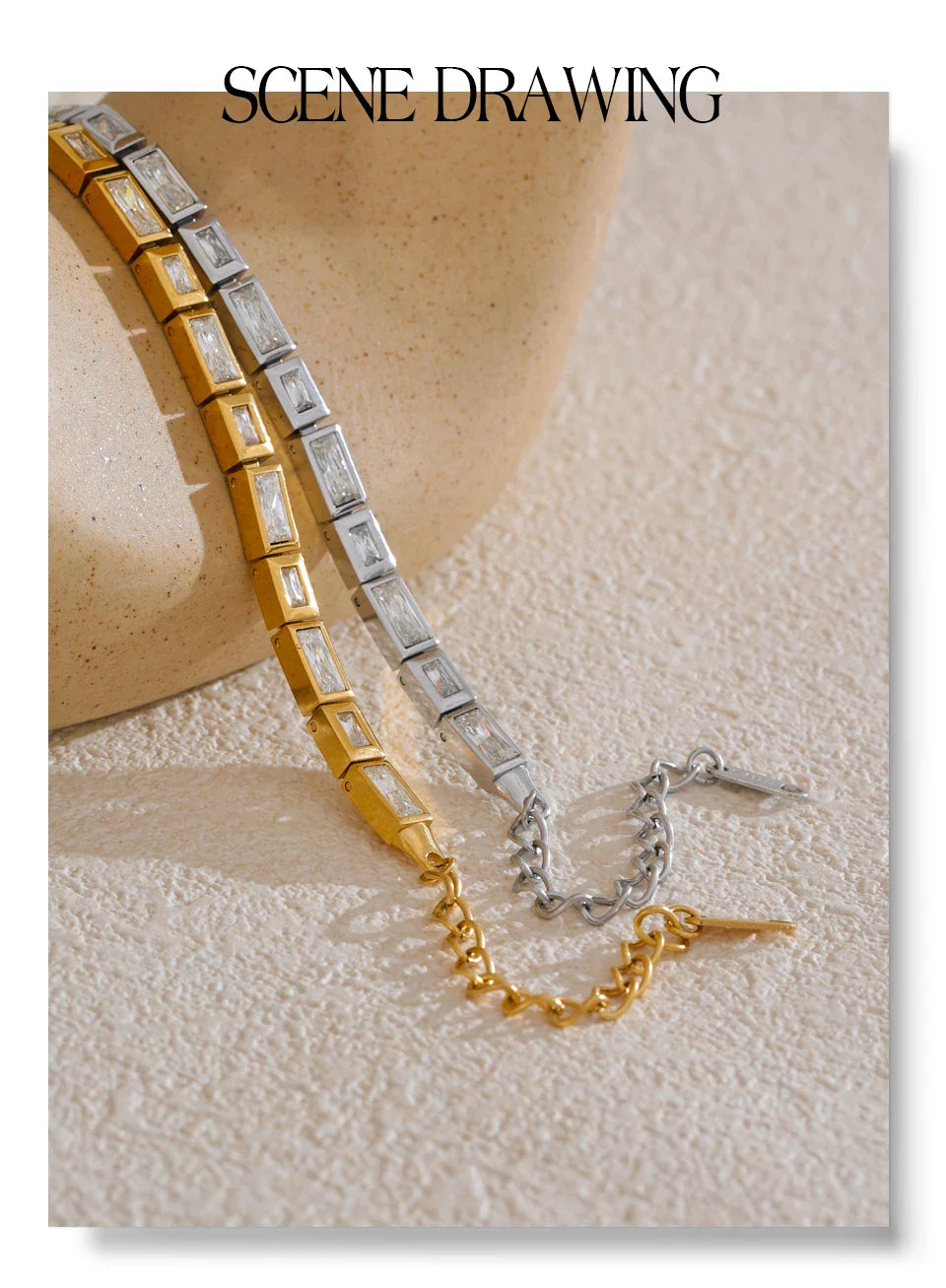 Yhpup Waterproof High Quality Shiny Cubic Zirconia Chain Premium Bracelet Bangle Stainless Steel New Jewelry