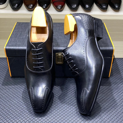 Winter Luxury Men Genuine Leather Shoes Lace Up Wedding Office Business Pointed Toe Formal Men's Dress Oxford Shoes for Men