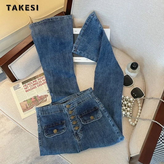 Y2K Harajuku Wide Leg High Waist Flared Jeans High Street Style Pants