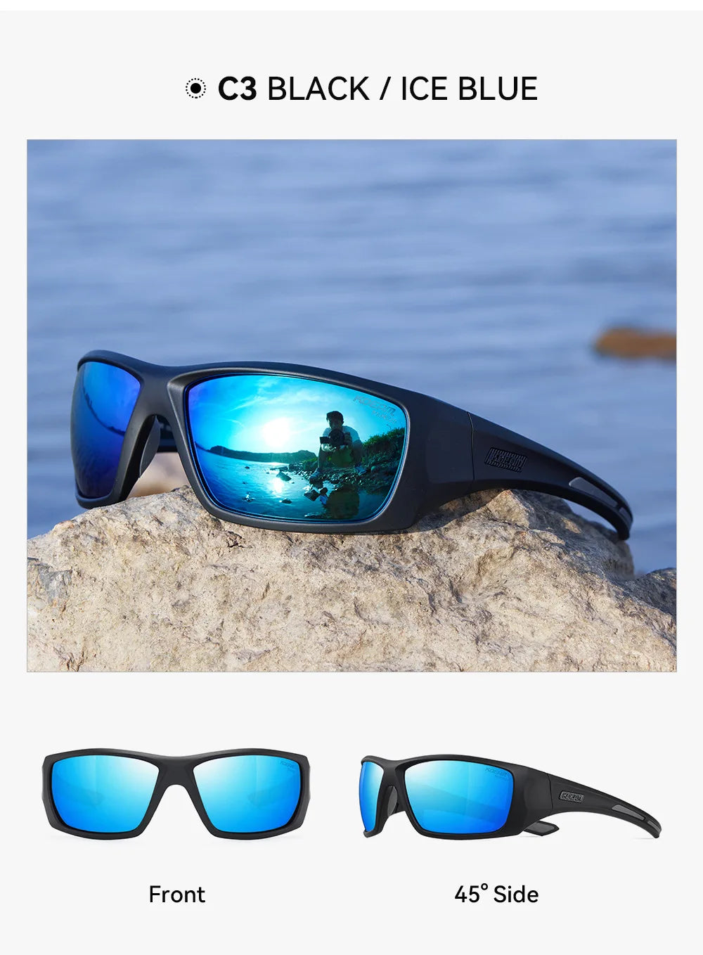 KDEAM Outdoor Sports Polarized Sunglasses Men's Fishing TR90 Frame UV Protection Lens Shield Sun Glasses Women Eyewear with Box