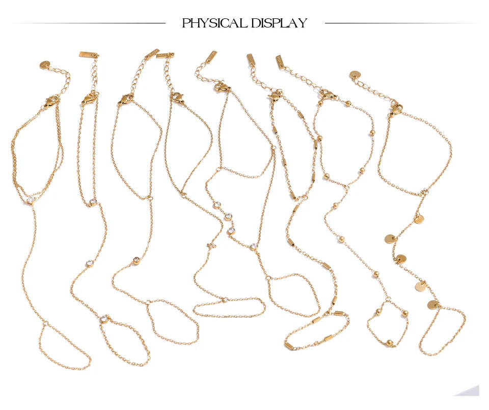 Yhpup Hot Style Zirconia Round Back of Hand Chain Finger Bracelet Bangle Stainless Steel Chic Fashion Jewelry Wholesale 2025 New