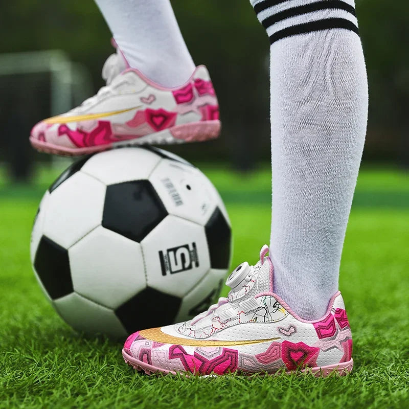 Football Boots Society Futsal TF Pink Soccer Tennis Shoes Sports