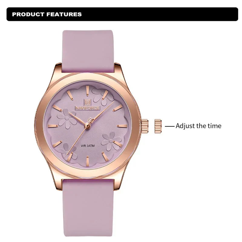 NAVIFORCE Watches for Women Creative Fashion Flower Dial Wristwatch Ladies Quartz Waterproof Shockproof Female Clock Gifts 2024