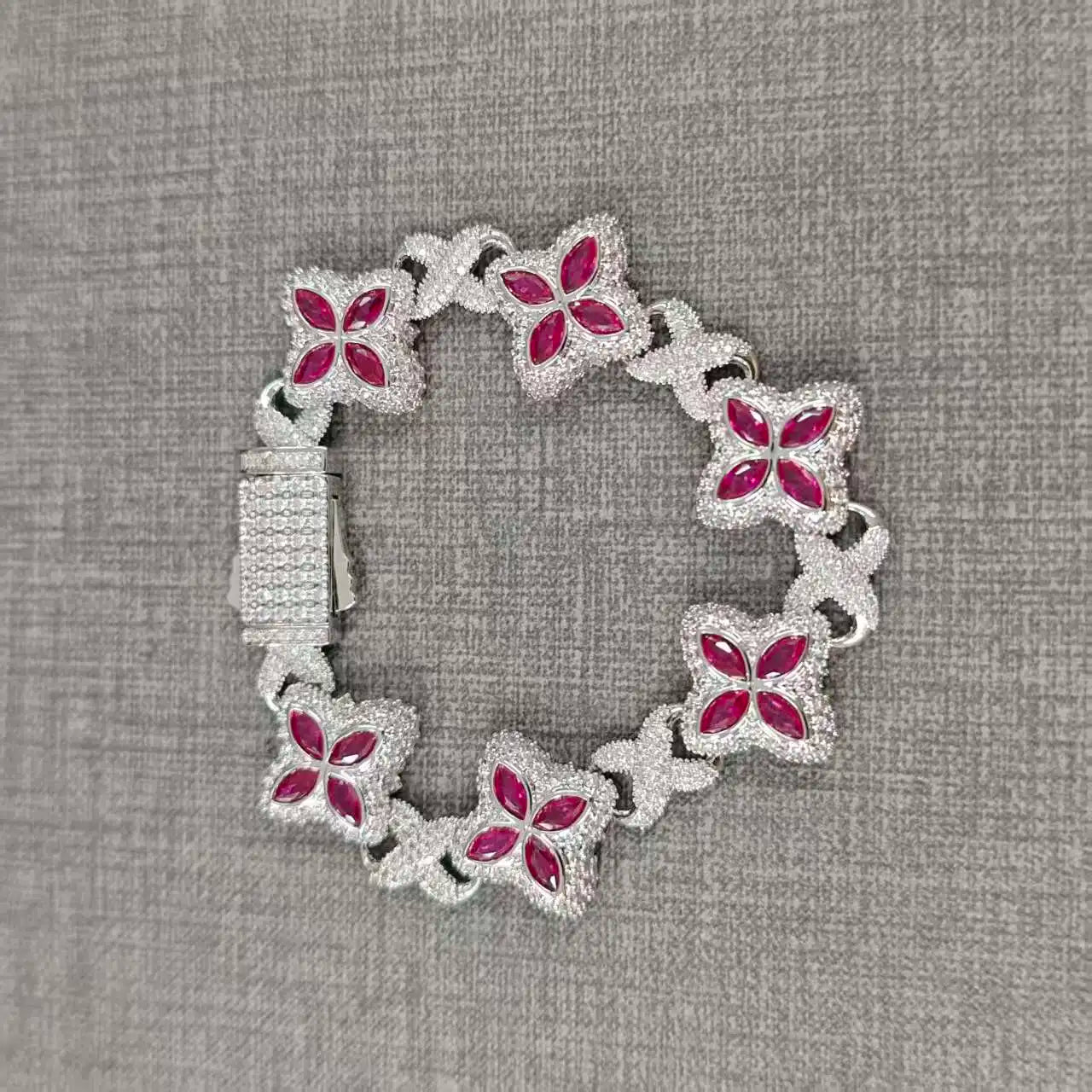 UWIN Iced Baby Blue Baguettecz Floral Infinity Bracelets for Women Men Cubic Zirconia Cuban Link Chain Anklets Fashion Jewelry