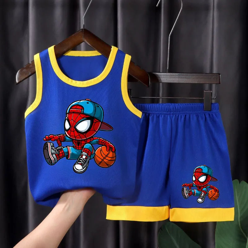 Children's Sport Clothes Sets Breathable Comfortable Mesh Casual Outfits for Boys Basketball Vest and Shorts 2pcs Suit