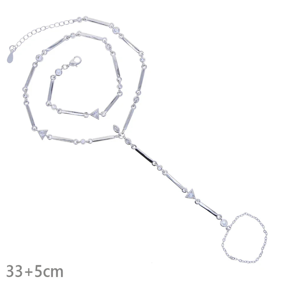 2025 New Micro Pave Clear CZ Tassel Hand Chain Bracelet Gold Color With Round CZ Station Double Chain Fashion Women Jewelry